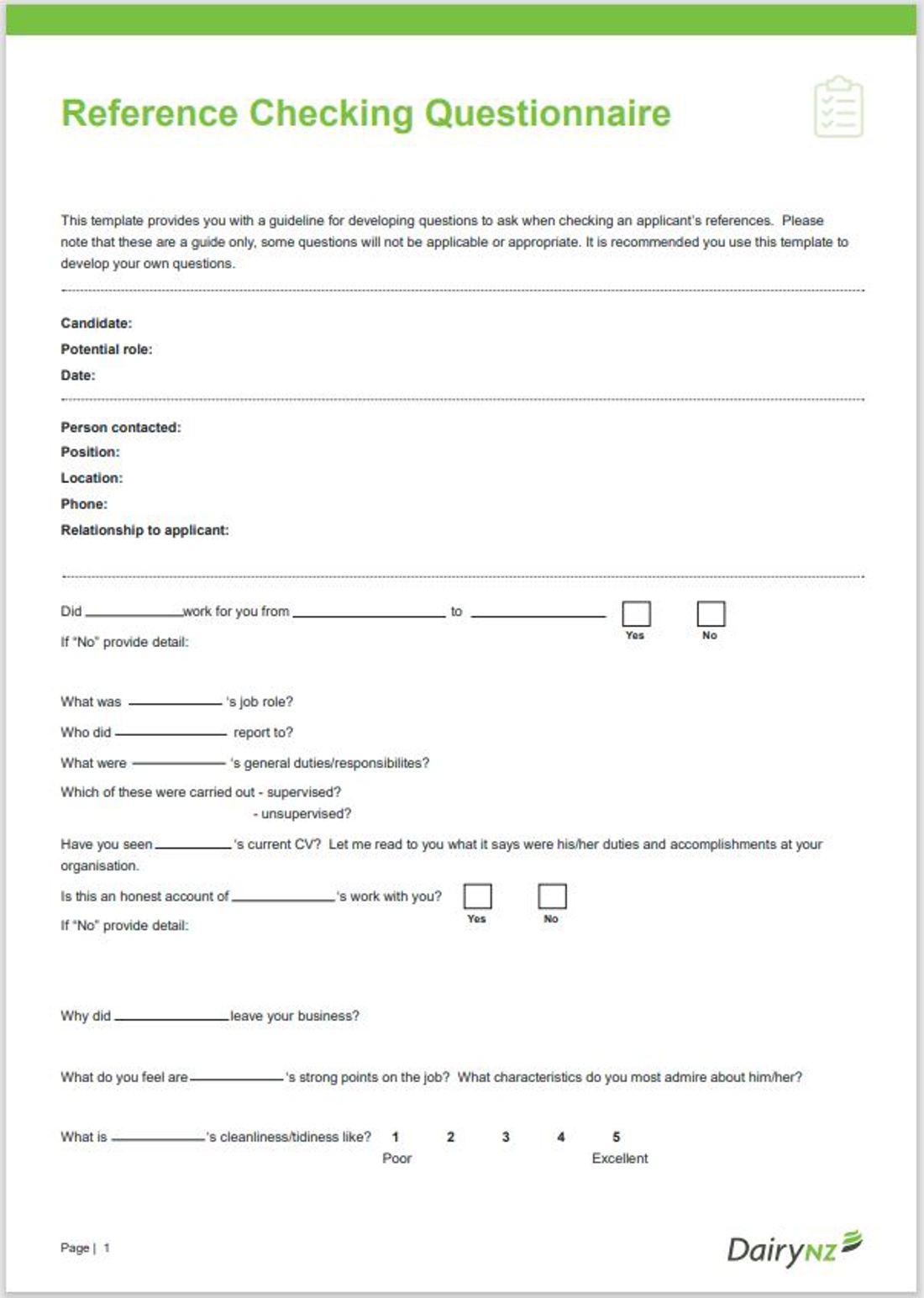 Reference Checking Questionnaire Image