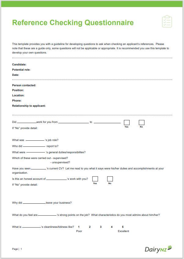 Reference Checking Questionnaire Image