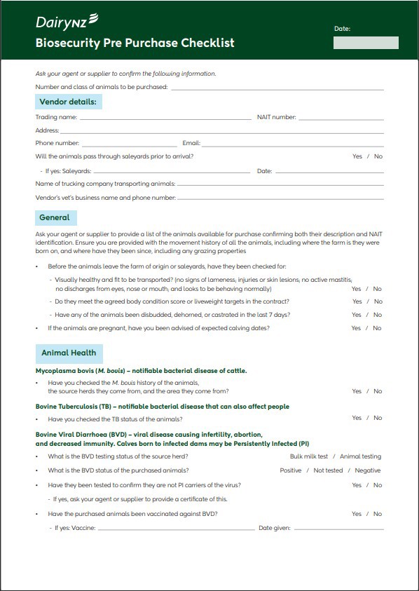 Biosecurity Pre Purchase Checklist Image