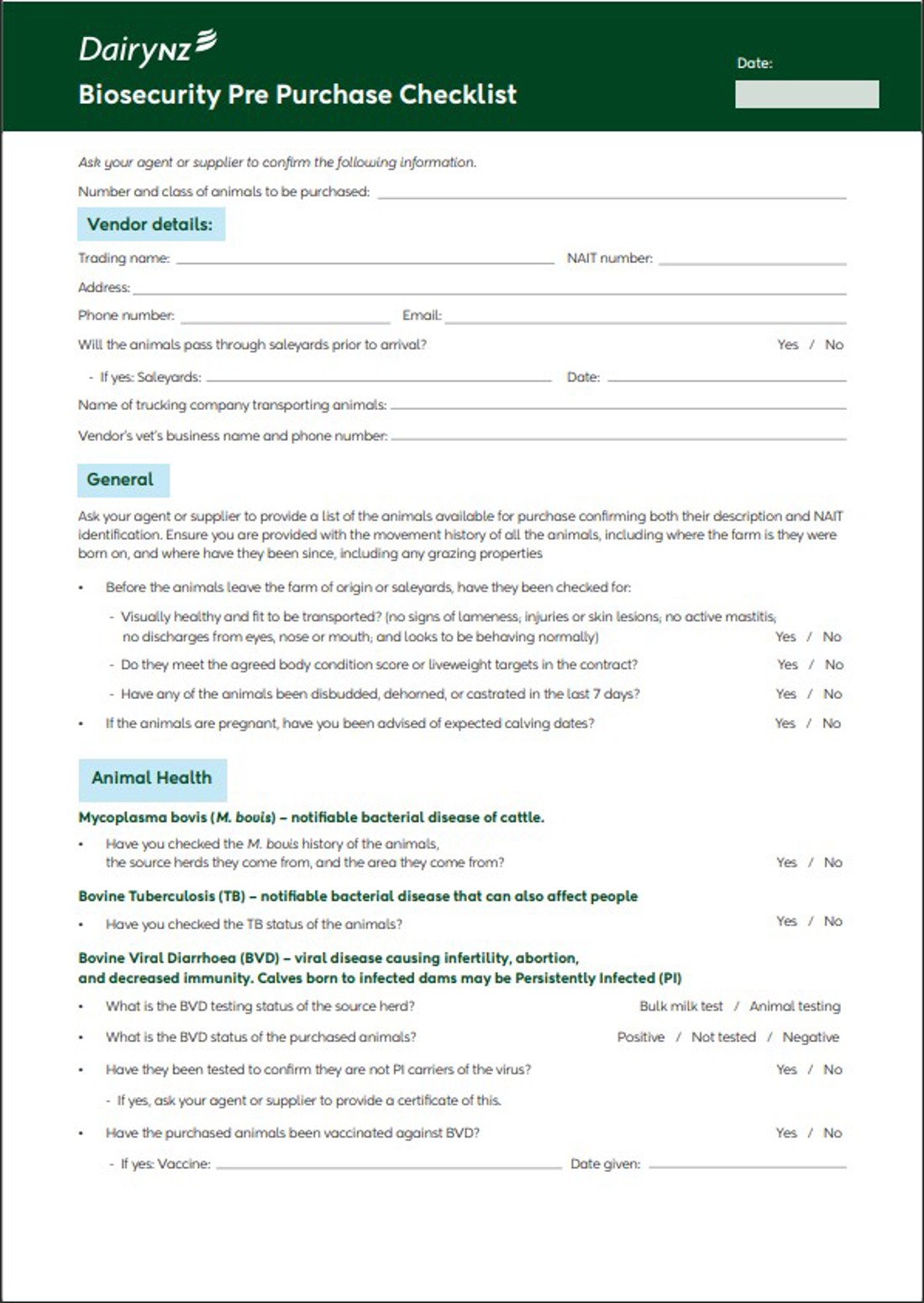 Biosecurity Pre Purchase Checklist Image