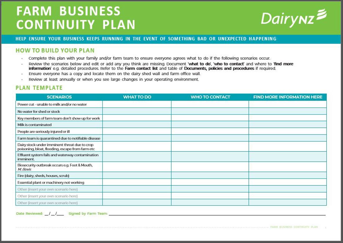Farm Business Continuity Plan Word Template Image