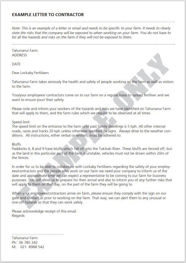 Hazard And Risk Example Letter To Contractor Image