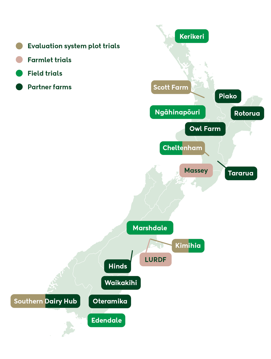 Map showing location of plantain partner farms in New Zealand.