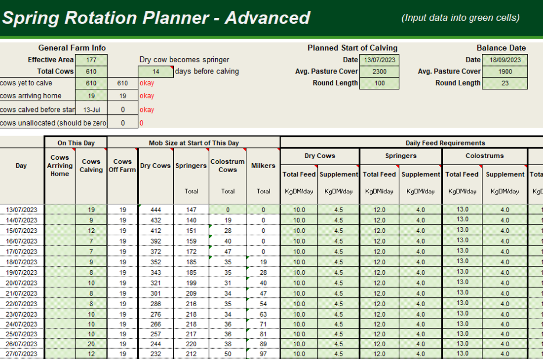 Spring Rotation Planner Advanced Spreadsheet Screengrab
