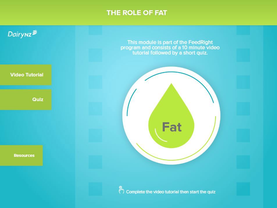 A screen shot from the Role of Fat Feedright module