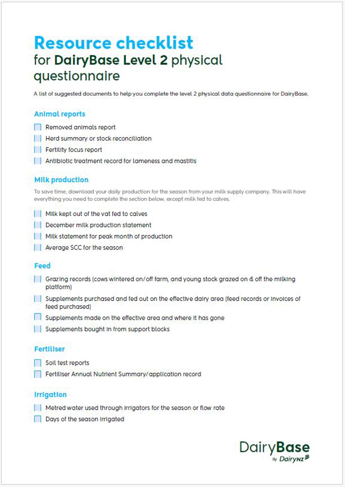 Dairybase Resource Checklist Level 2 Image 2025