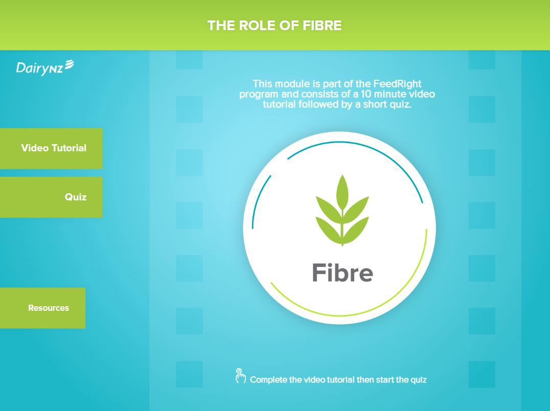 A screen shot from the Role of Fibre Feedright module